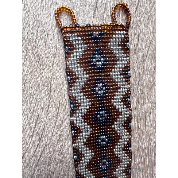 Handmade Vintage Beaded Cuff Bracelet - Southwest Tribal Pattern - Picture 5 of 6